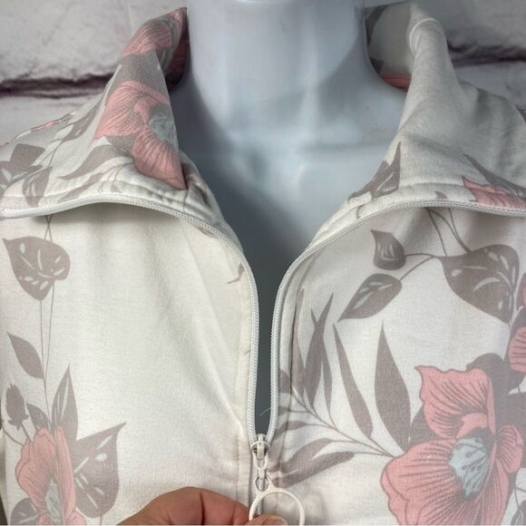 Miss Elaine Sweatshirt SZ PS Zipper Robe Pink Gray Floral Print House Dress Mumu - Picture 5 of 13
